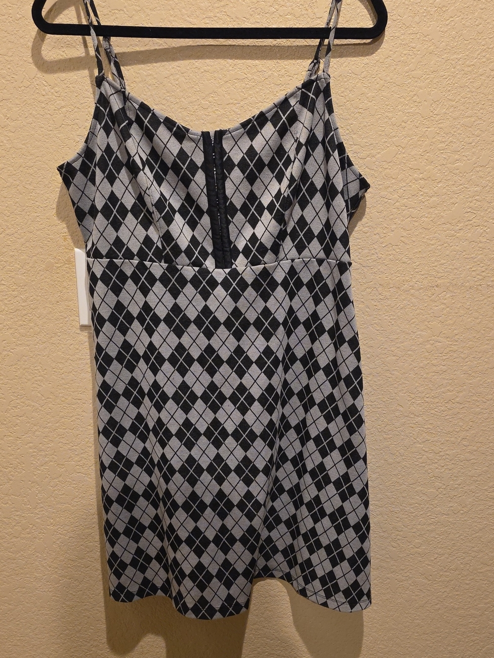 SO Black and White Argyle Spaghetti Strap Mini Dress
